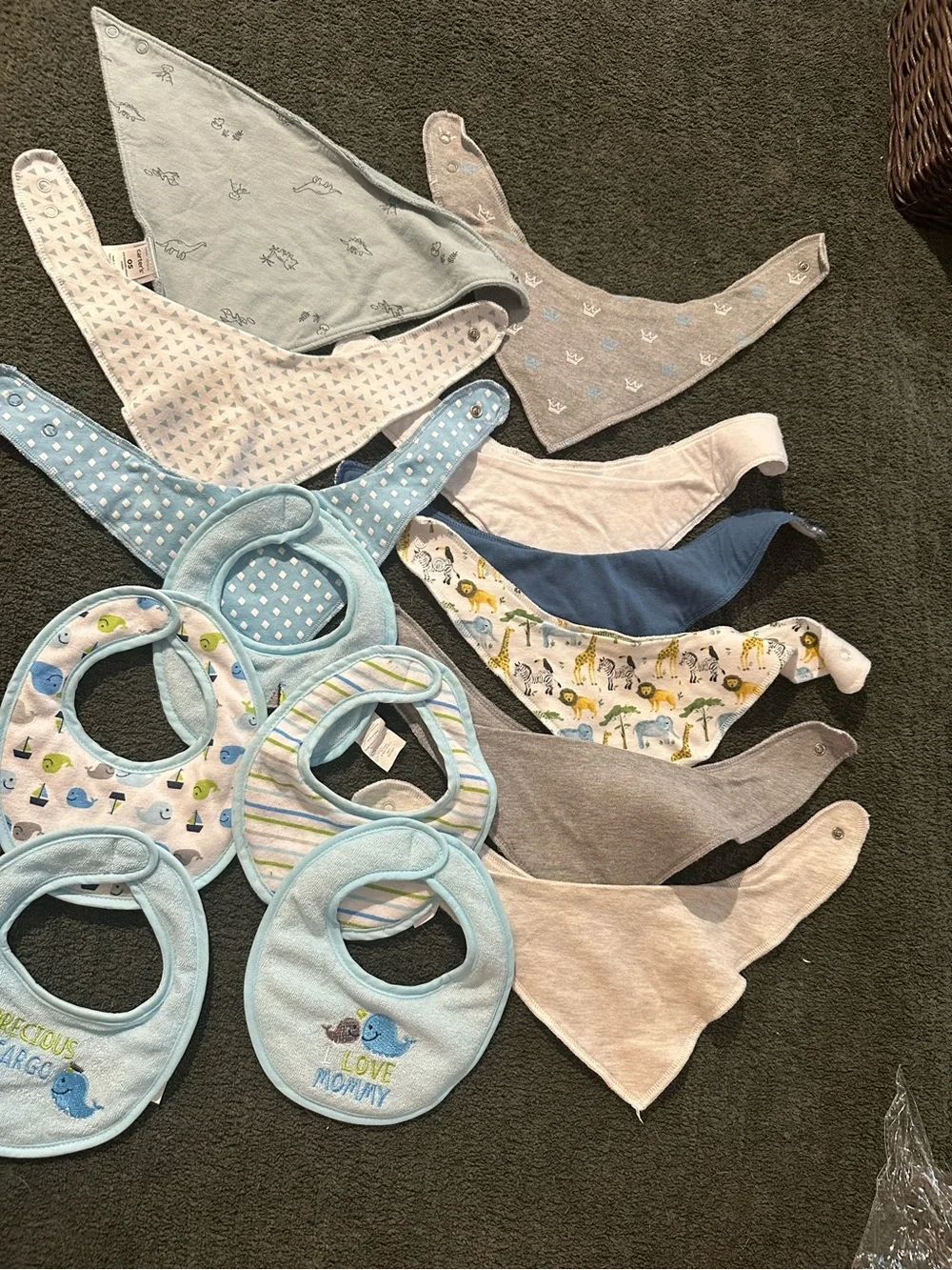 Baby Bandana Bib Set - Blue, Gray, Cream Boy Teething